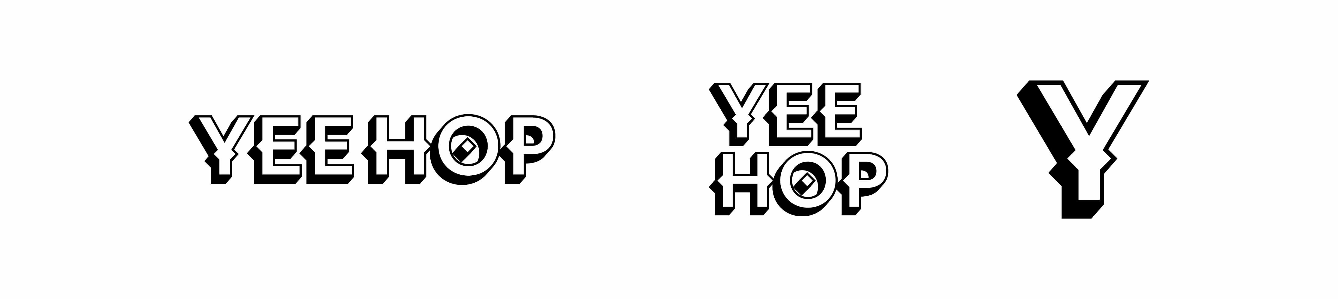 Yeehop logo suite collection in black & white.