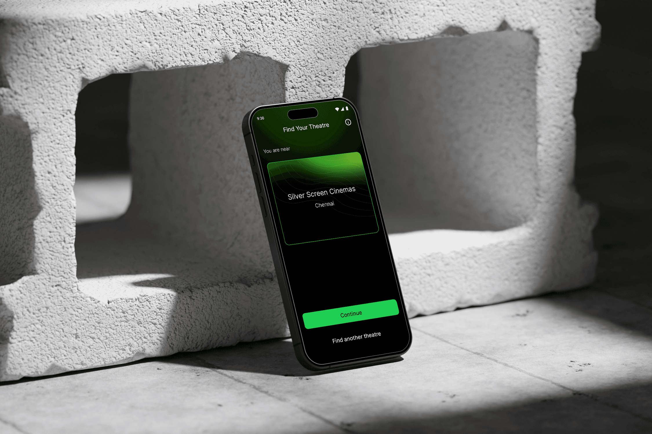Moviebuff mobile app showing theatre name