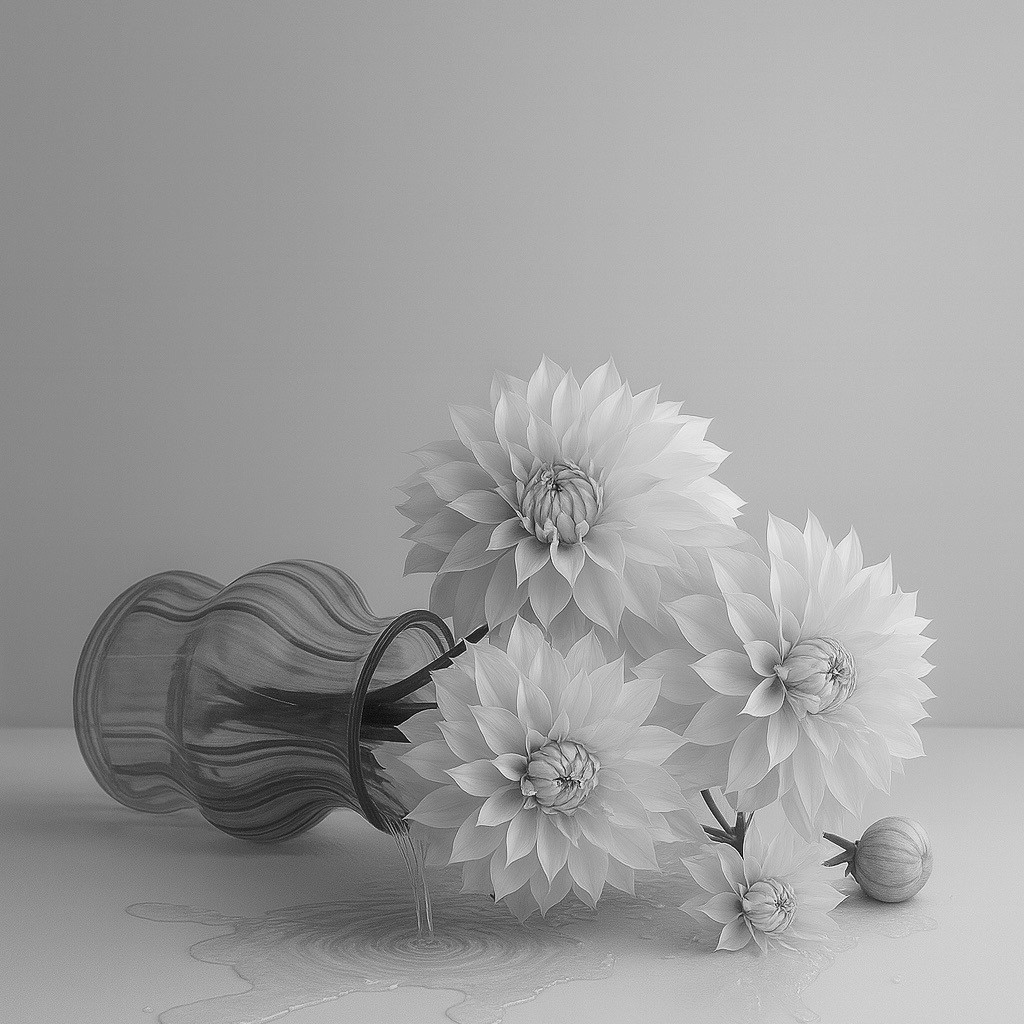 Monochrome product shot: black-capped cosmetic bottle with dynamic water splash on a clean white background.
