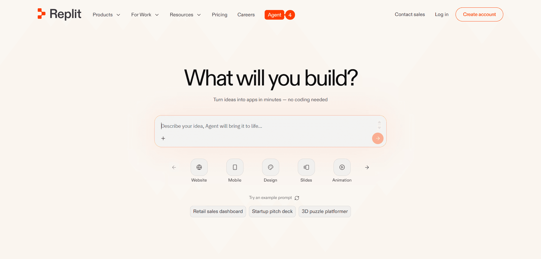 Replit vibe coding tool website homepage