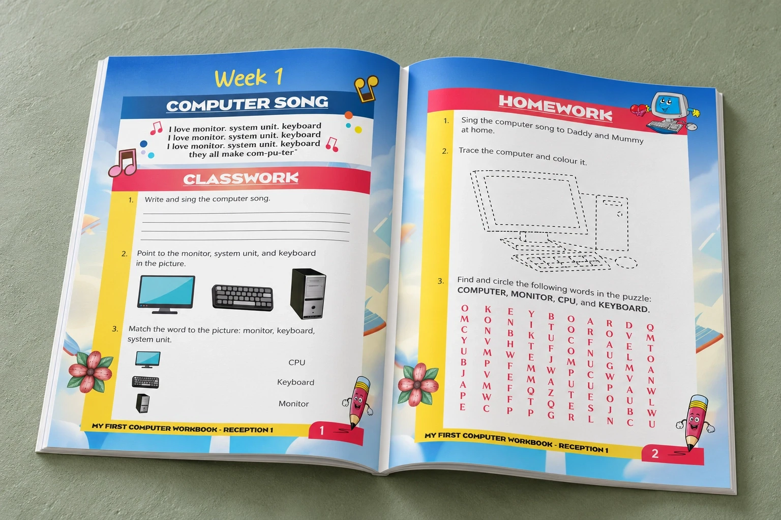 Reception One · computer song and homework