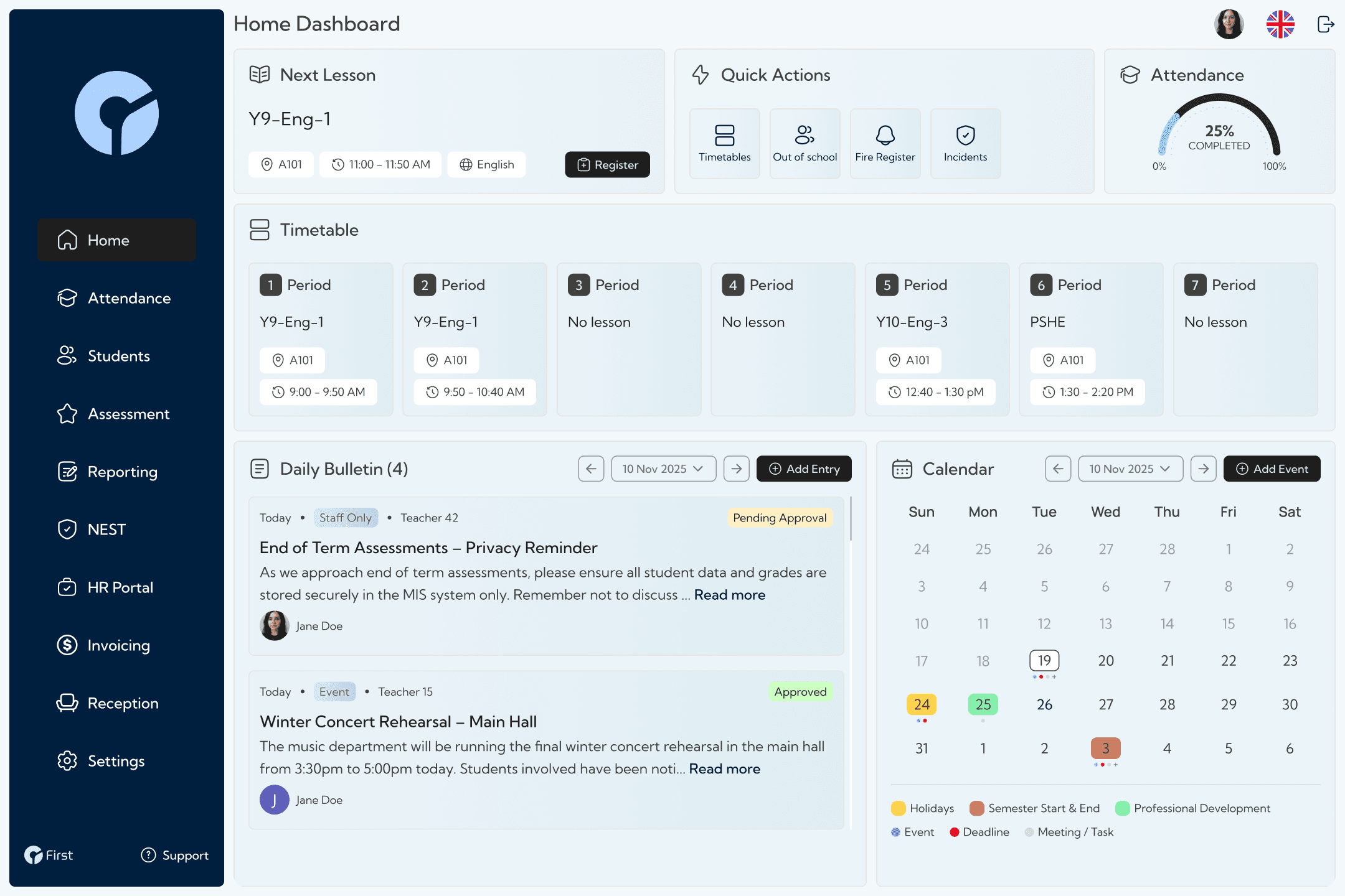 Business dashboard showing revenue, deals, customer list, growth chart, and new activity.