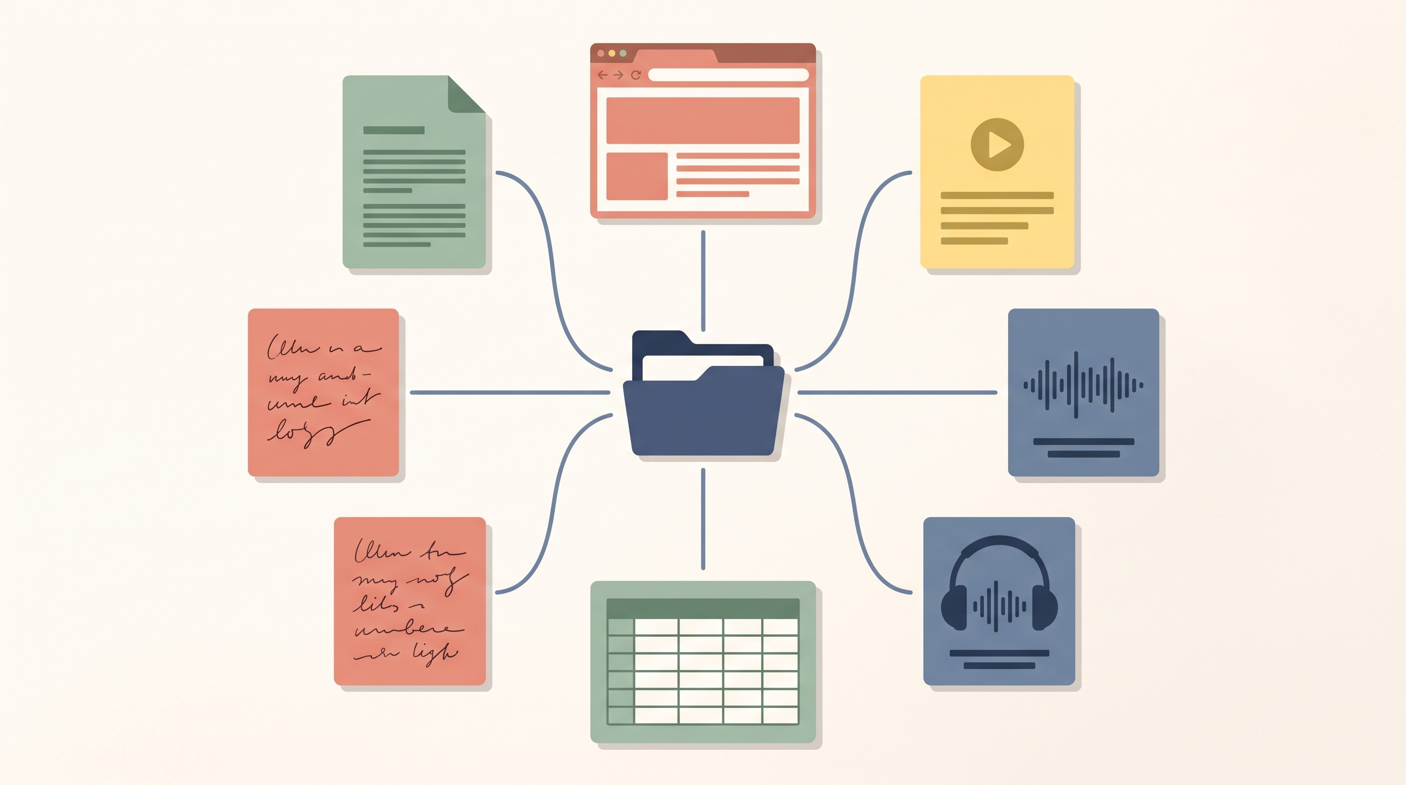 Mixed research sources organized in one project library