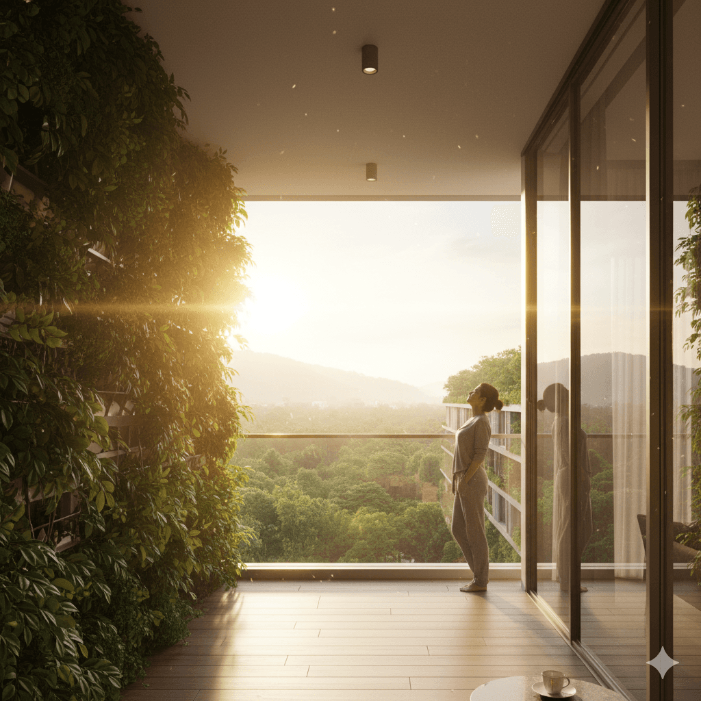 Premium balcony with vertical garden and lush green forest views