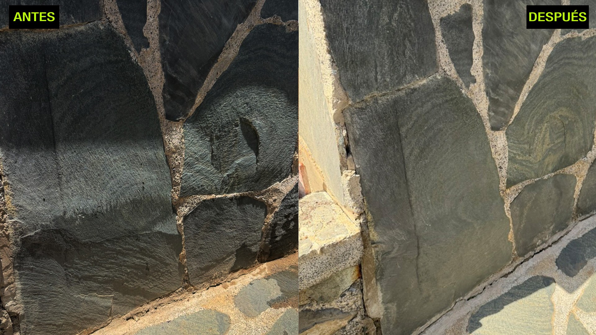 terraza con verdín antes y después limpieza Gran Canaria