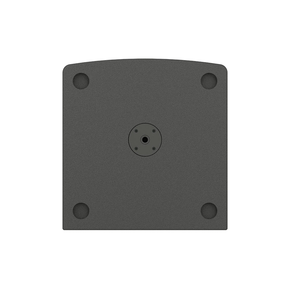 Speaker mount base with four circular indentations.