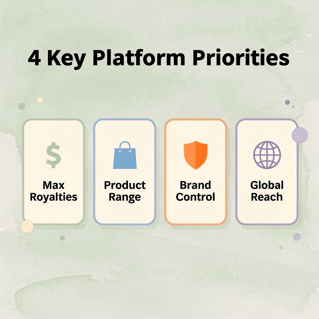 Infographic showing four key platform priorities for Redbubble alternatives