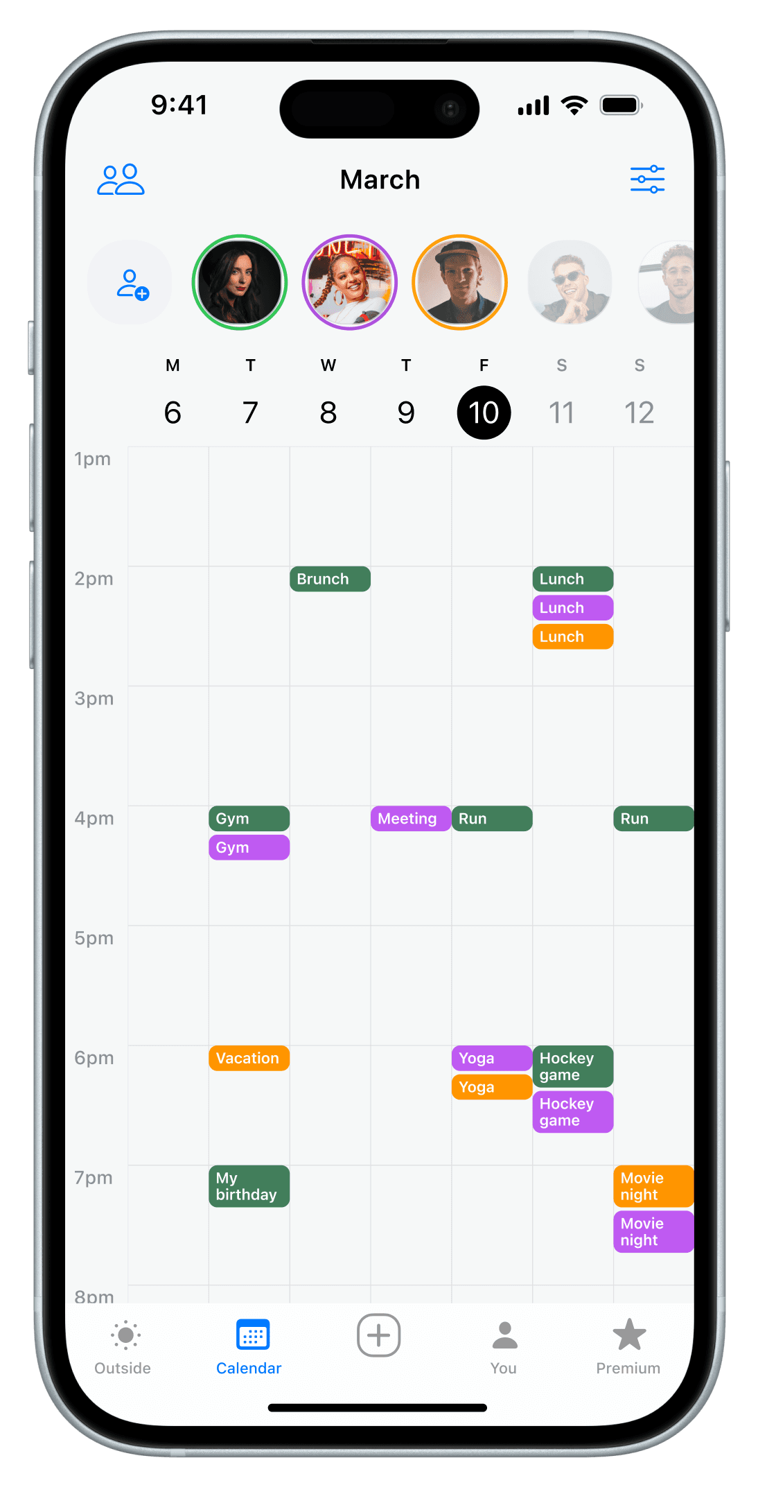 Outside calendar view on iPhone