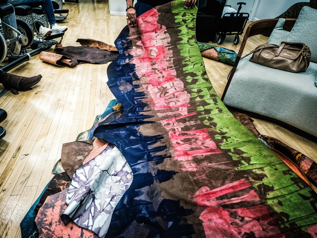 Young man in black leather double-breasted jacket jeans. stand with the support of the white wall