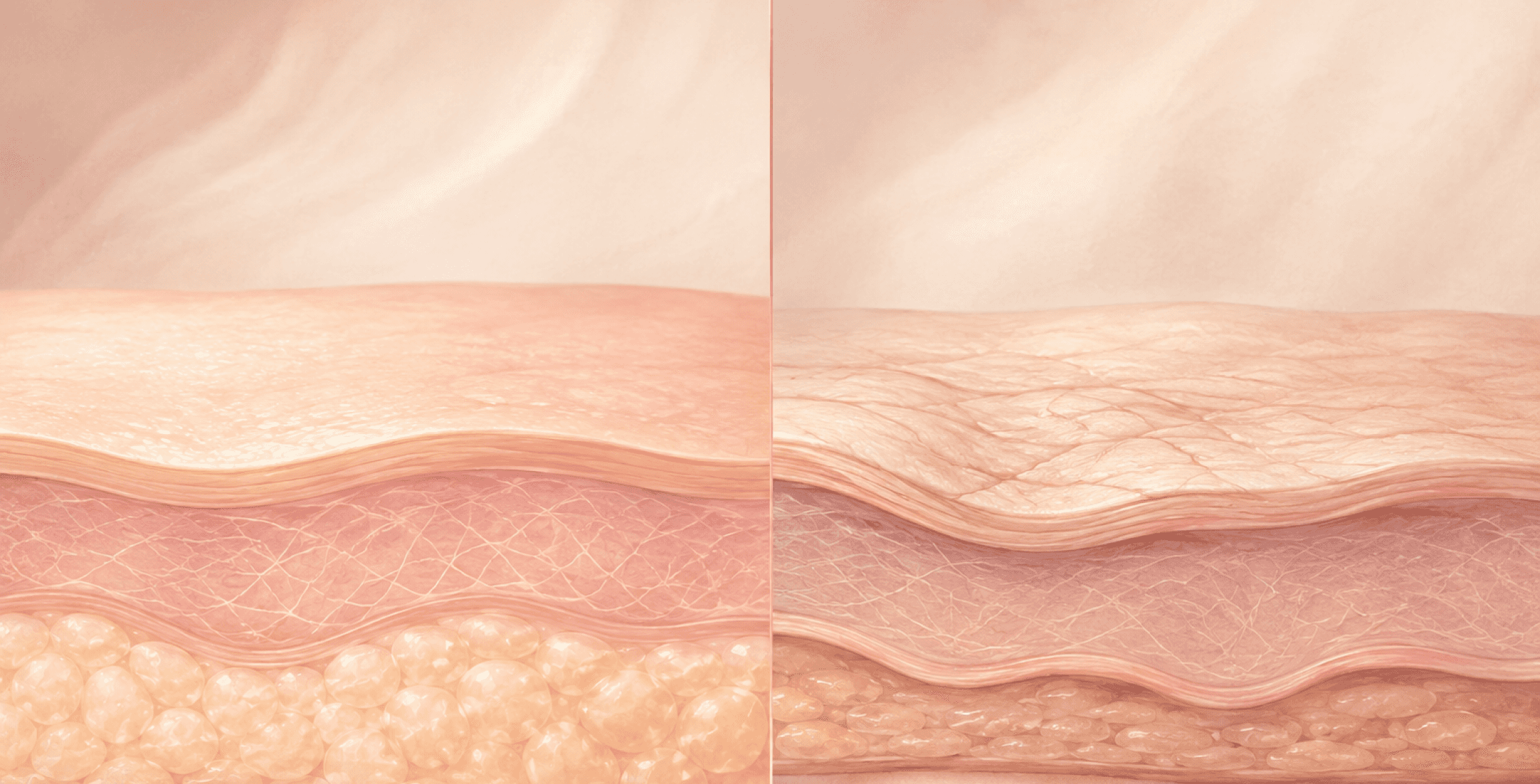 n illustration showing how skin looks crepey once the fat cushion beneath it recedes.