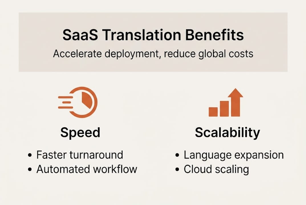 Infographic showing SaaS translation key benefits