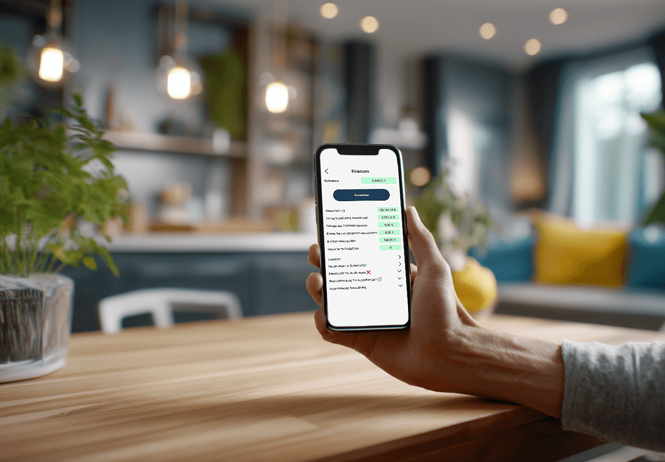 woman holding a phone and man looking at the phone. both are smiling