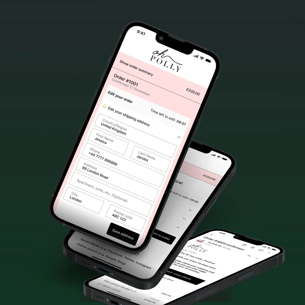 Order Editing 2 – A mobile checkout page from Oh Polly, allowing customers to edit their order details before finalizing the purchase.