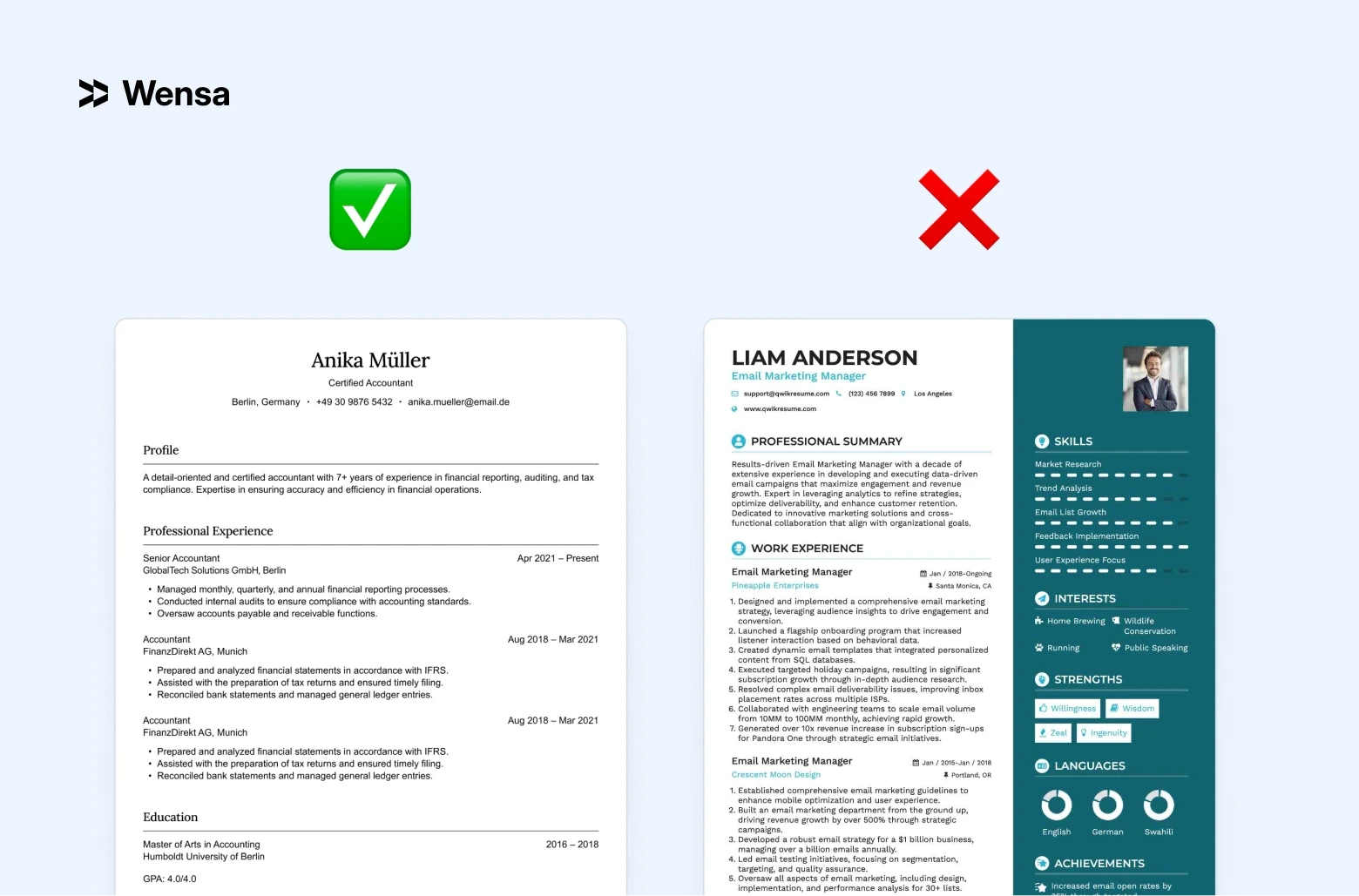 comparison of ATS-friendly and non-ATS-friendly resume layouts