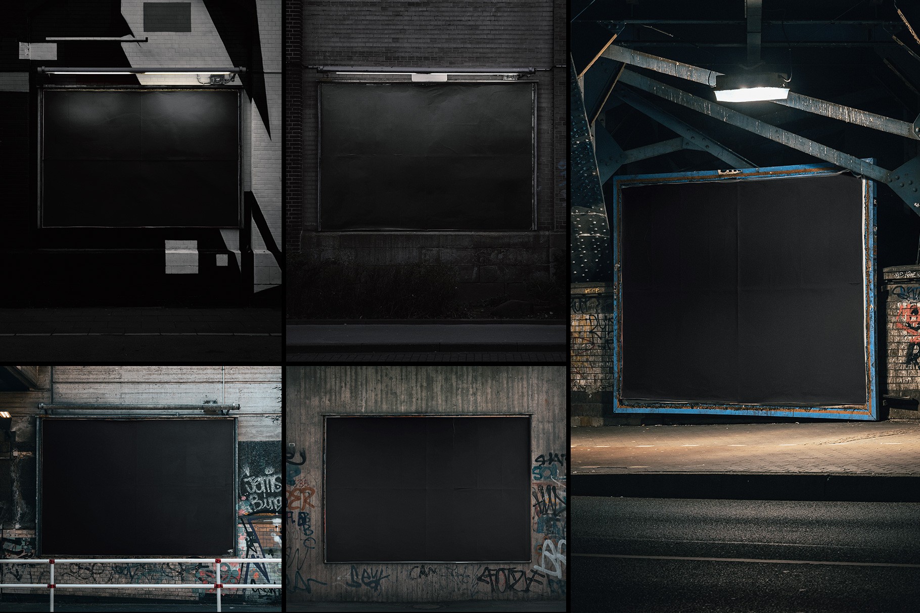 Urban billboard mockup bundle overview showing five billboard scenes in different environments