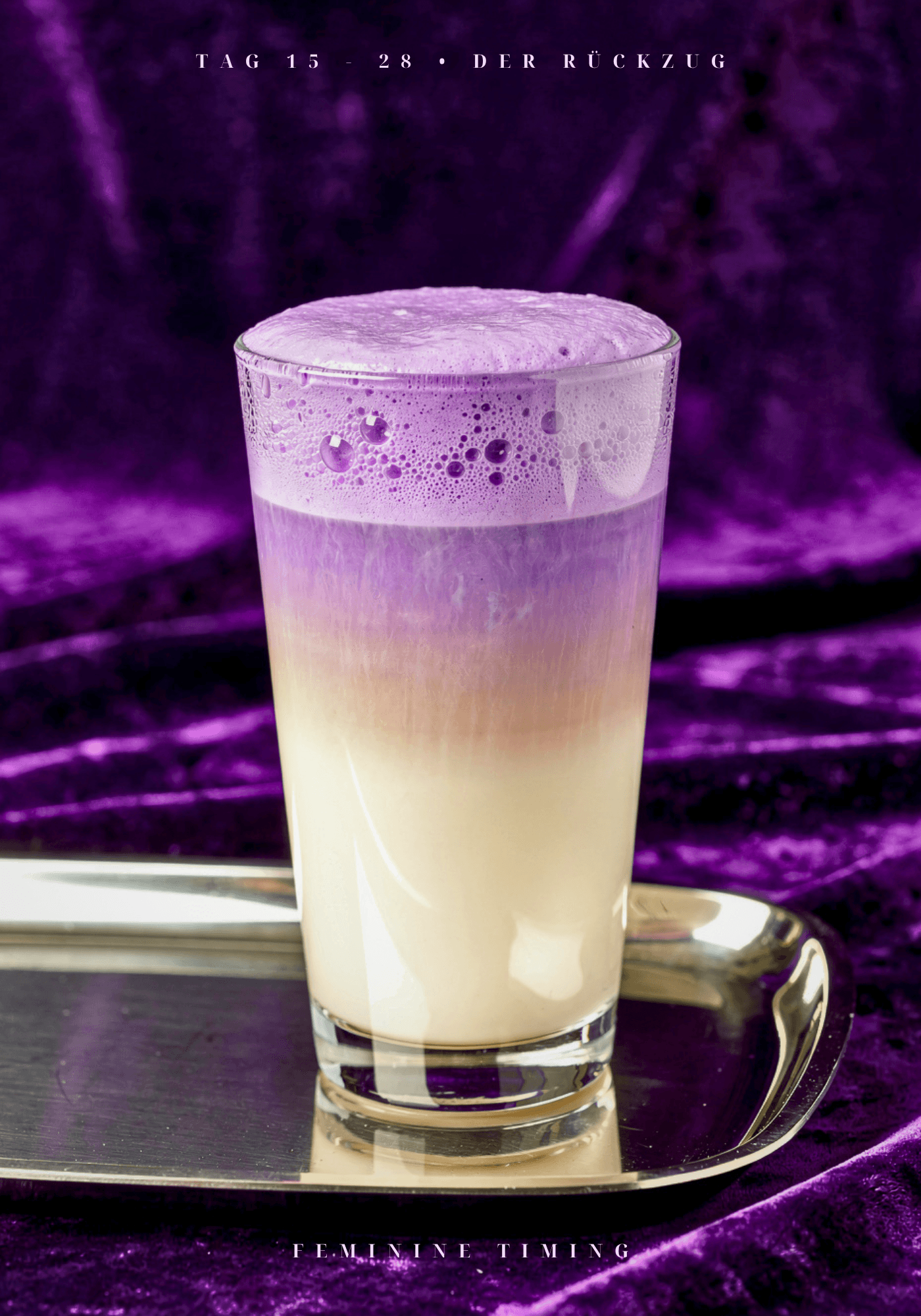 Ube Latte Feminine Timing Rezept aus dem Zyklus-Buch von Yuliya Morozova mit phasenspezifischer Ernährung für Menstruation, Follikelphase, Ovulation und Lutealphase
