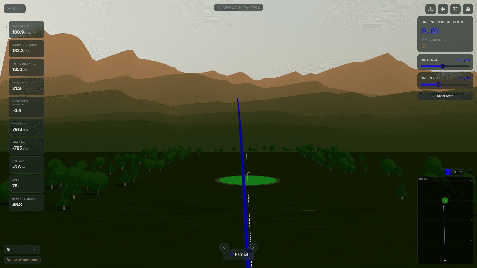golf approach practice with green targets and GIR tracking in ShotForge training software