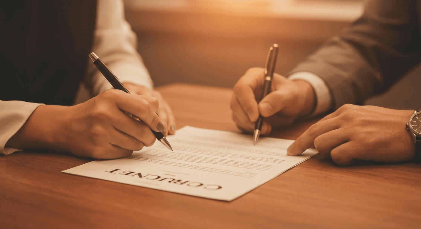 Signing a contract document