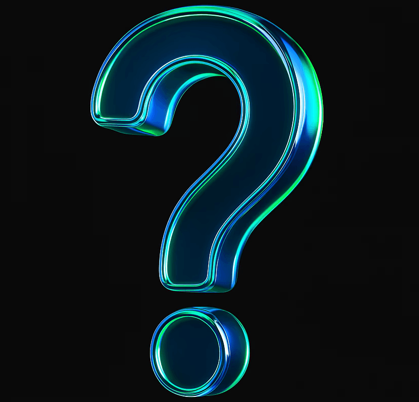 A glowing 3D question mark icon