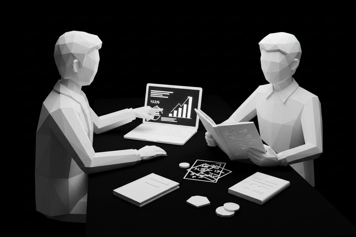 Founder and marketing manager reviewing acquisition expenses