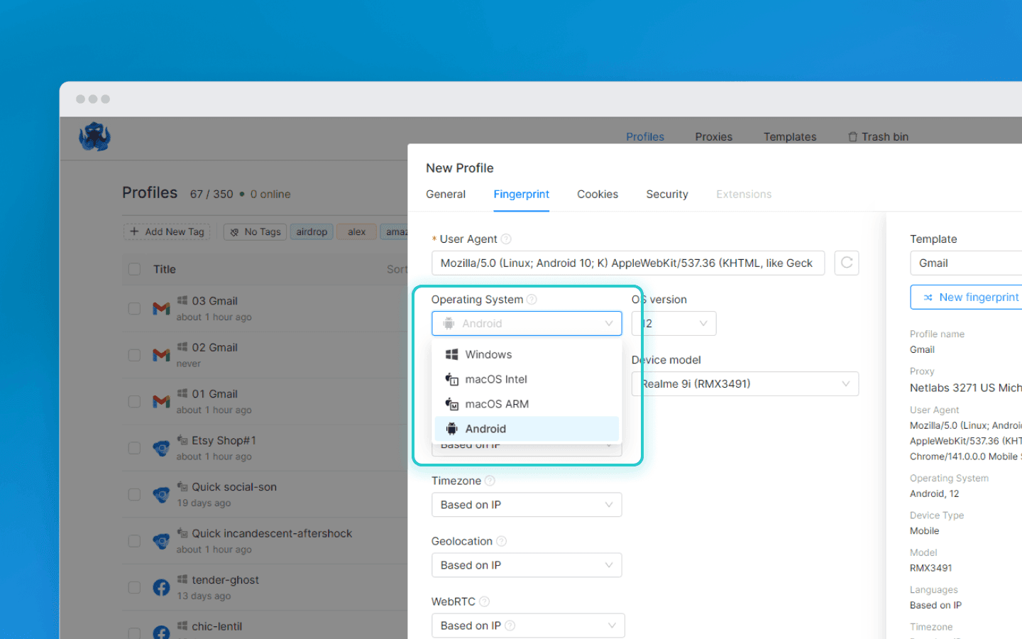 Templates offer another auxiliary feature for creating profiles.