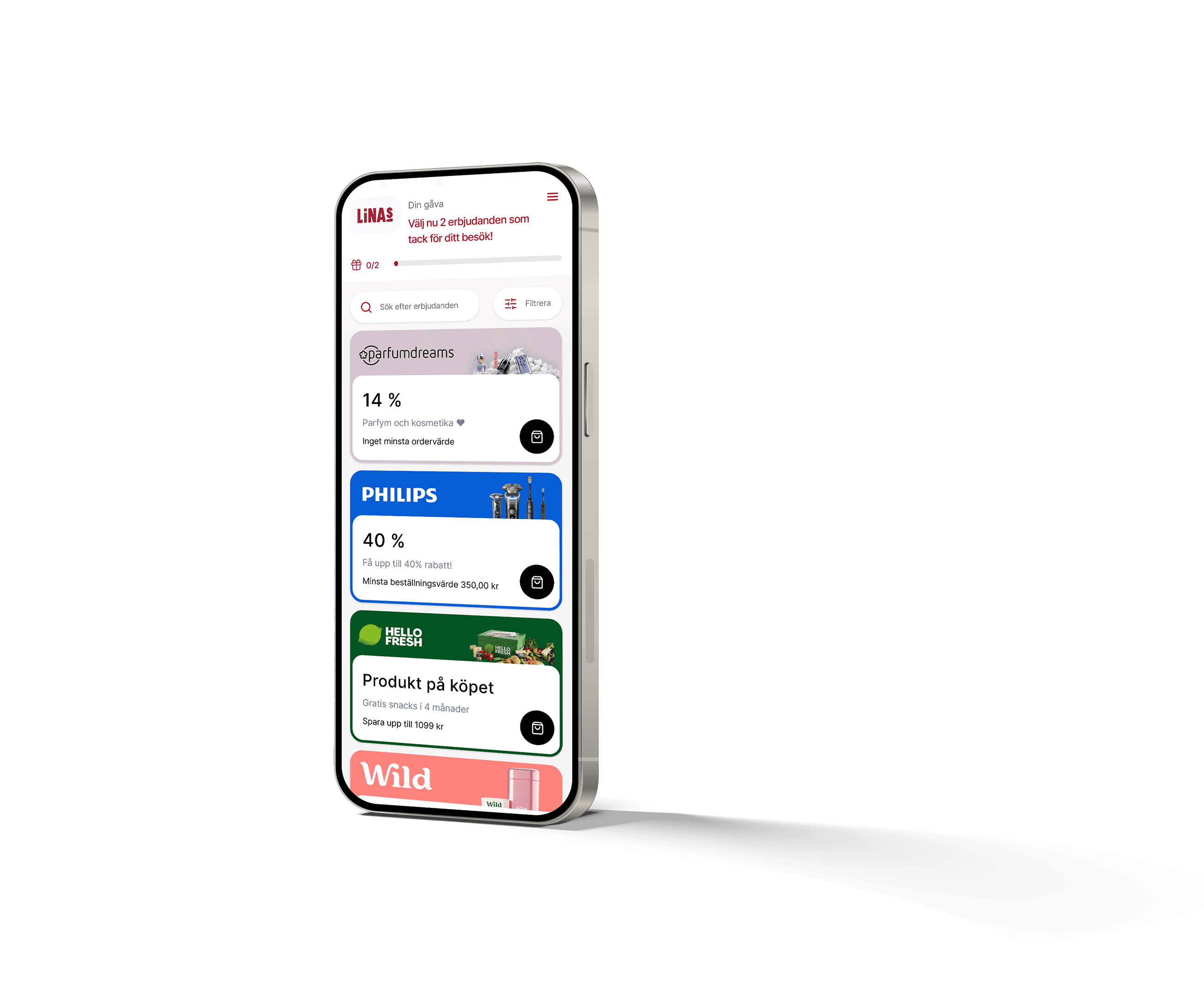 Smartphone som visar Sovendus Voucher Network produktskärm