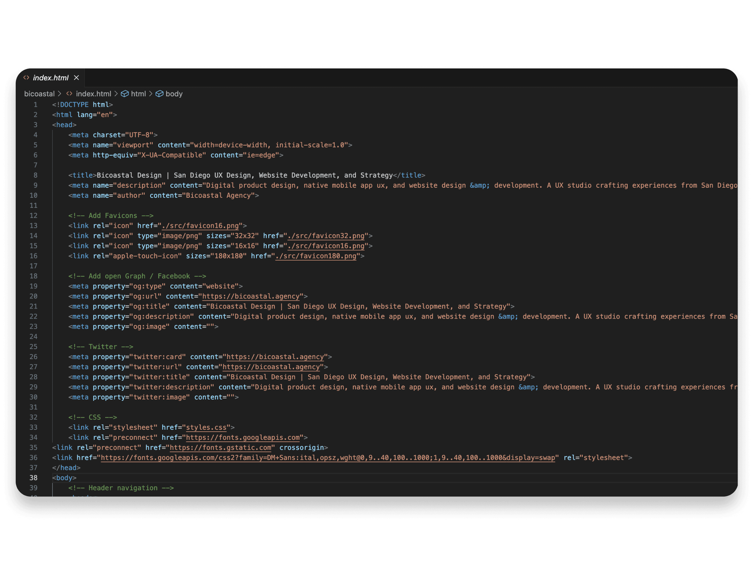 Source code from a static website