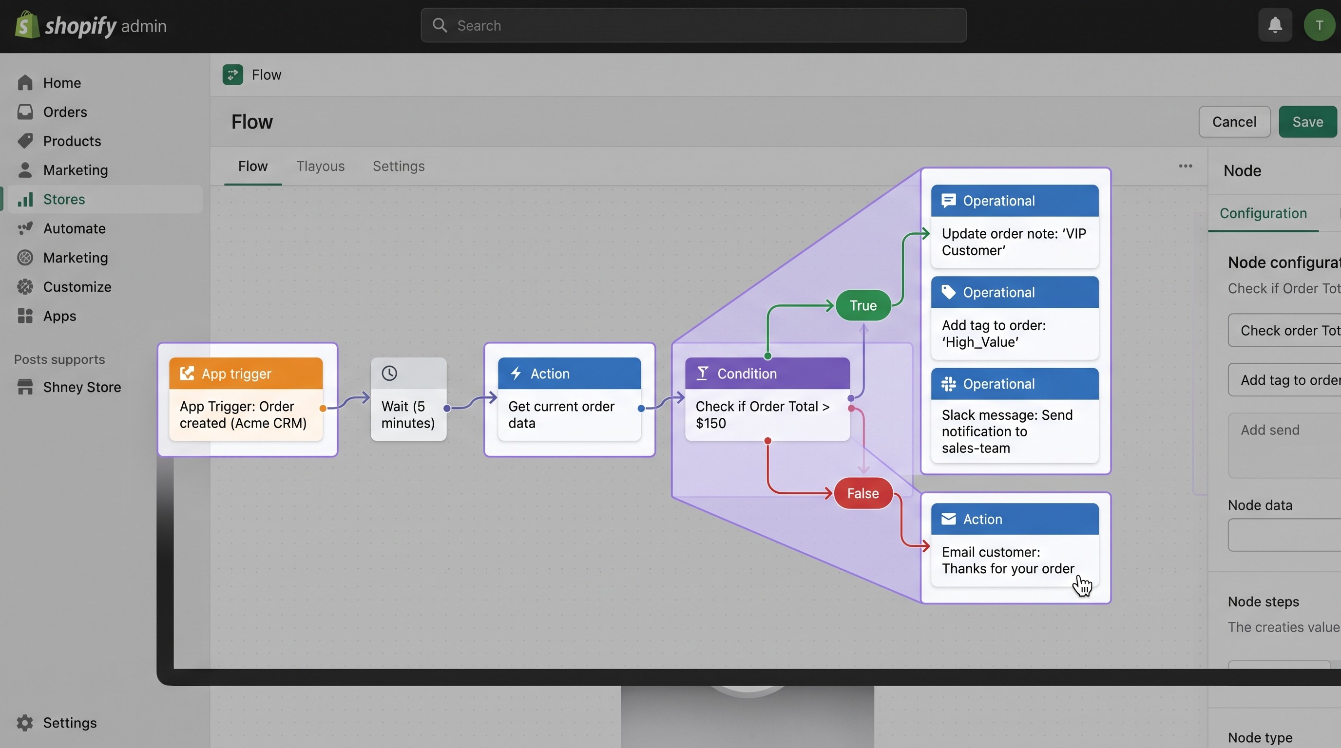 Shopify Flow order editing workflow in client store