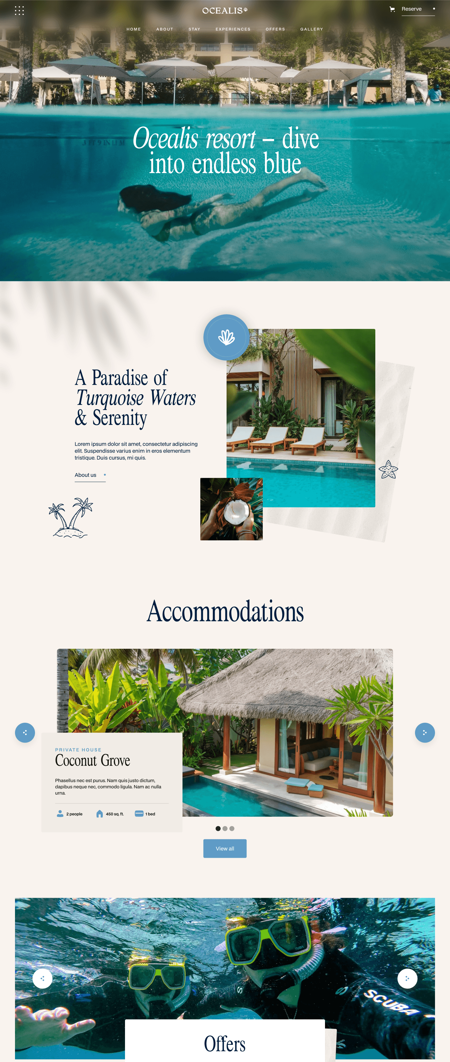 Screenshot of Ocealis hotel resort webflow template