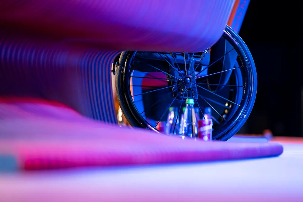 Detail Shot of Kristina Vogels wheelchair during Stuttgarter Sportgespräch 2025