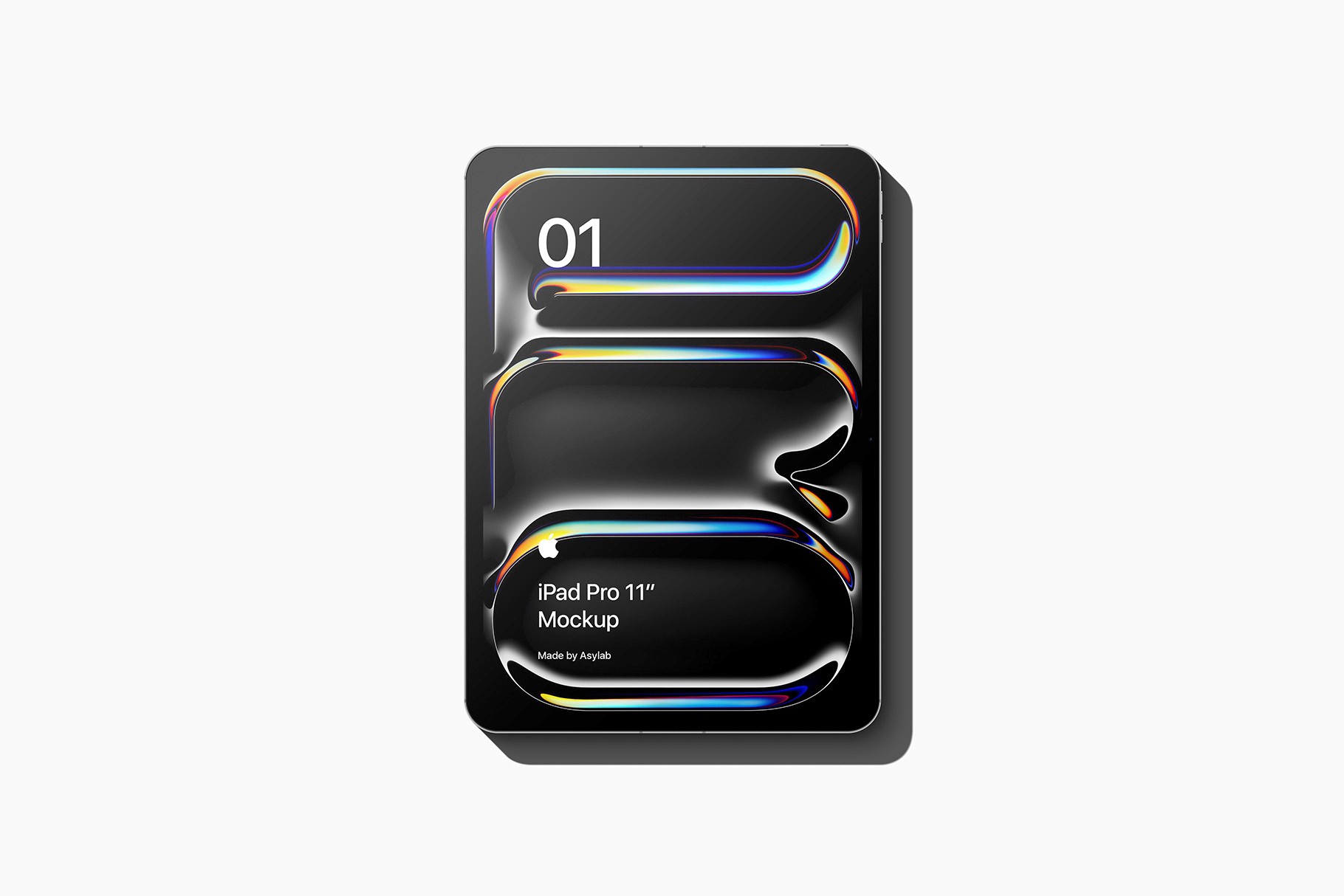 Front-facing iPad Pro 11 mockup with a glossy reflective display, ideal for presenting app interfaces and digital designs.