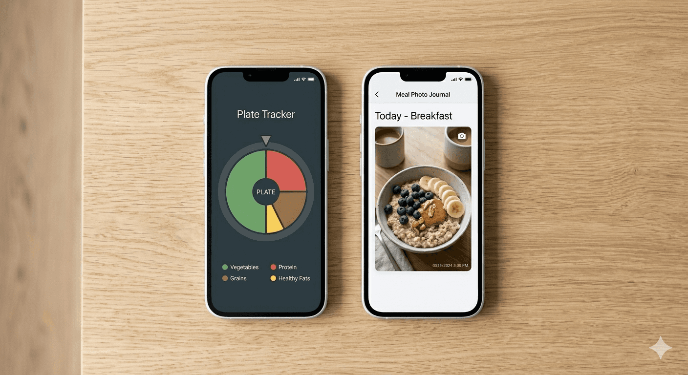 Eated app plate tracker vs AteMate photo journal — two different approaches to habit-based eating without calorie counting