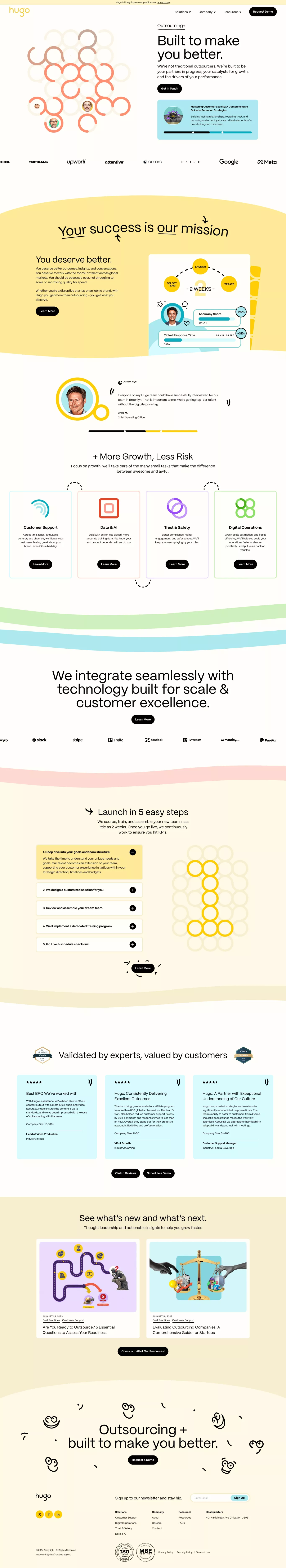 Hugo: Grow Faster with Outsourcing Excel landing page screenshot showcasing Tech design