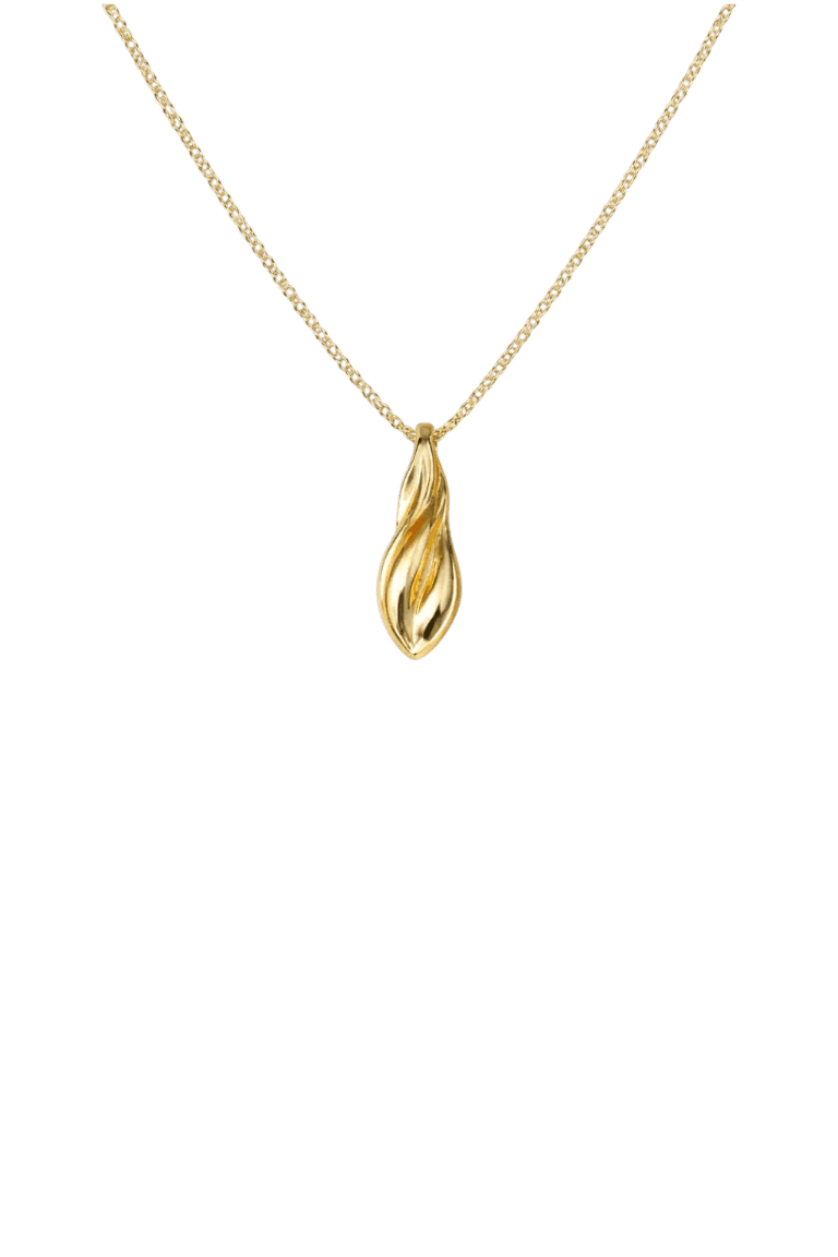 Gold necklace with a pendant on a white background