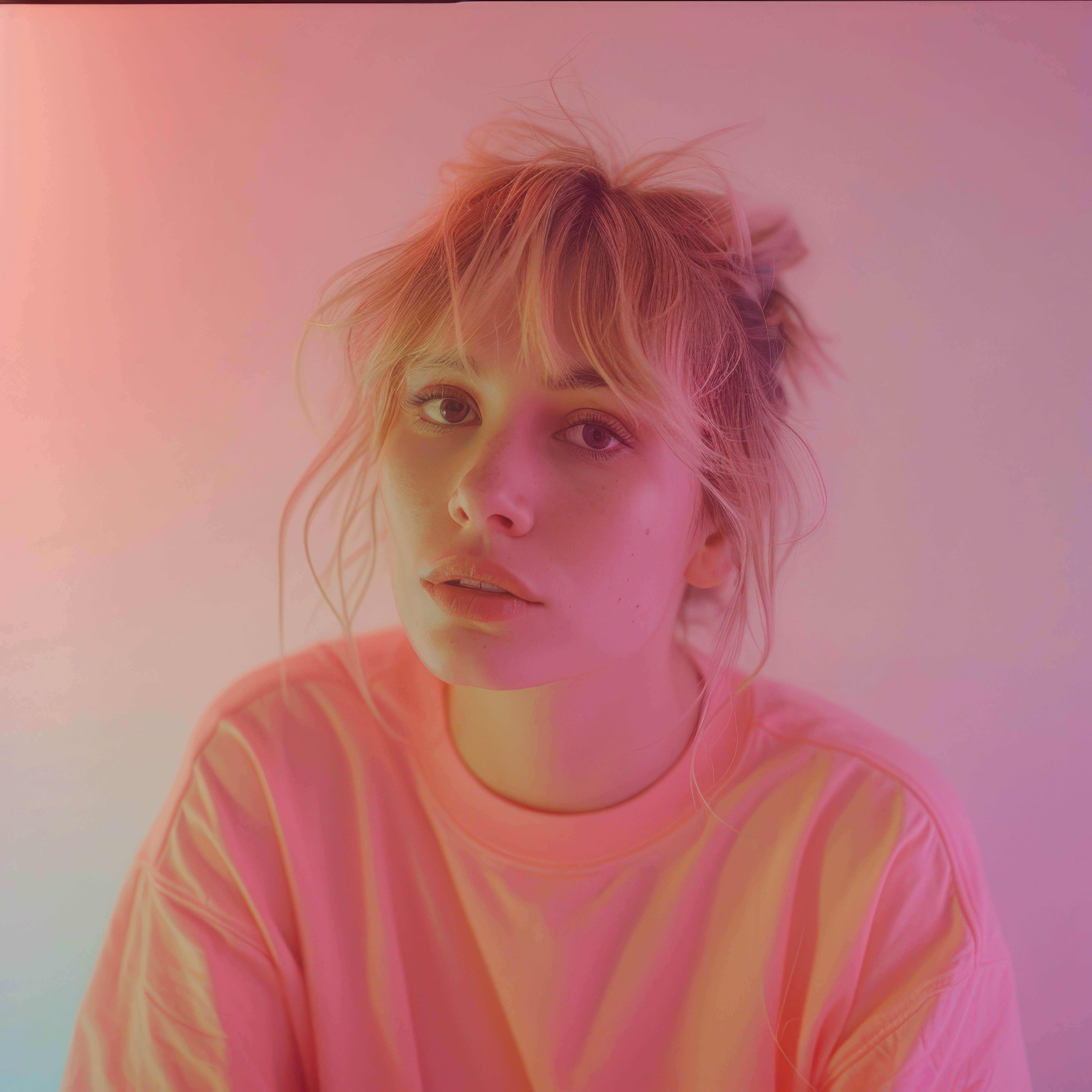 Portrait of a young woman in soft light representing calm, reflection, and emotional well-being.