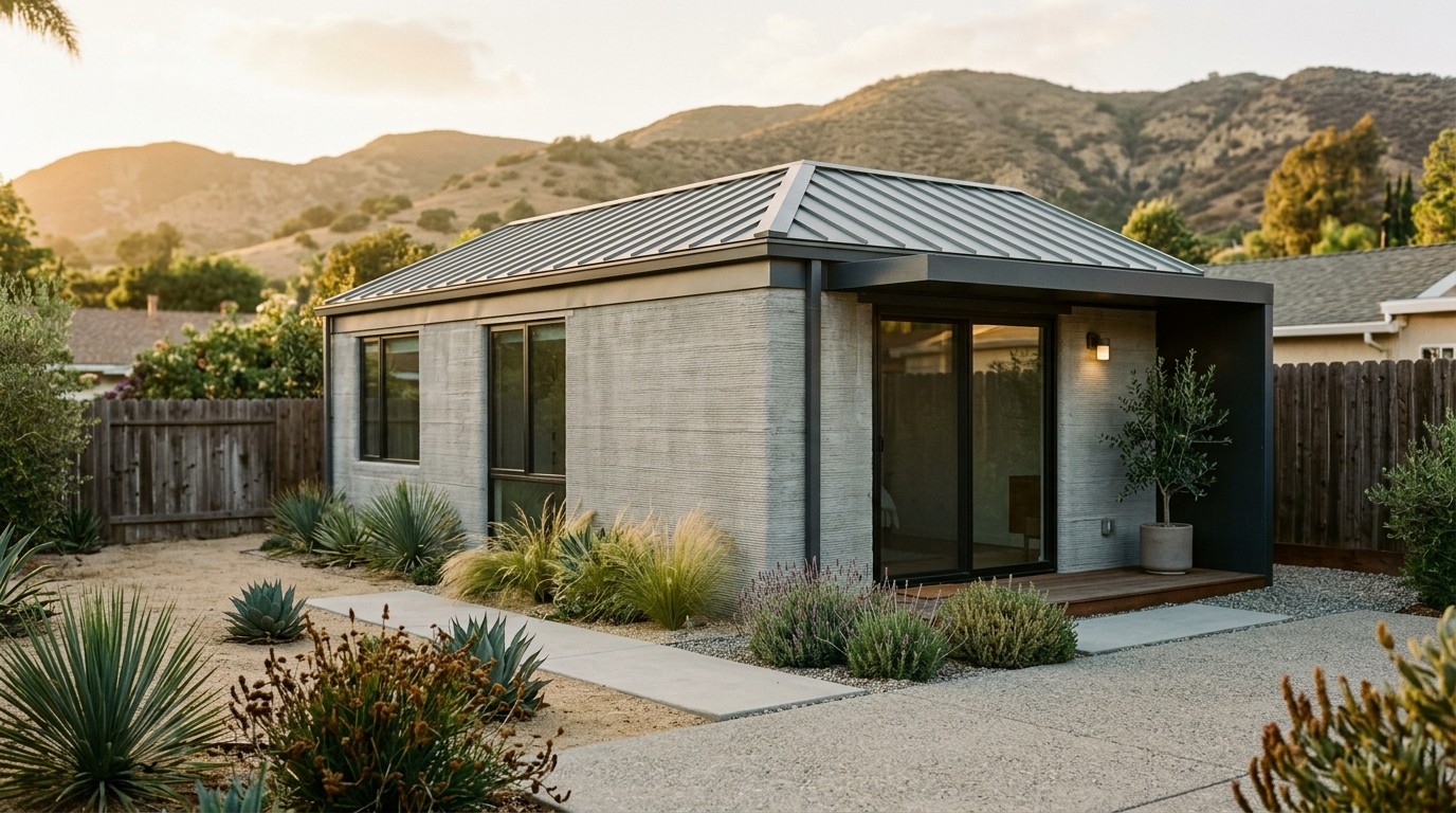 Builtech Construction Group - concrete house construction california golden hour aerial