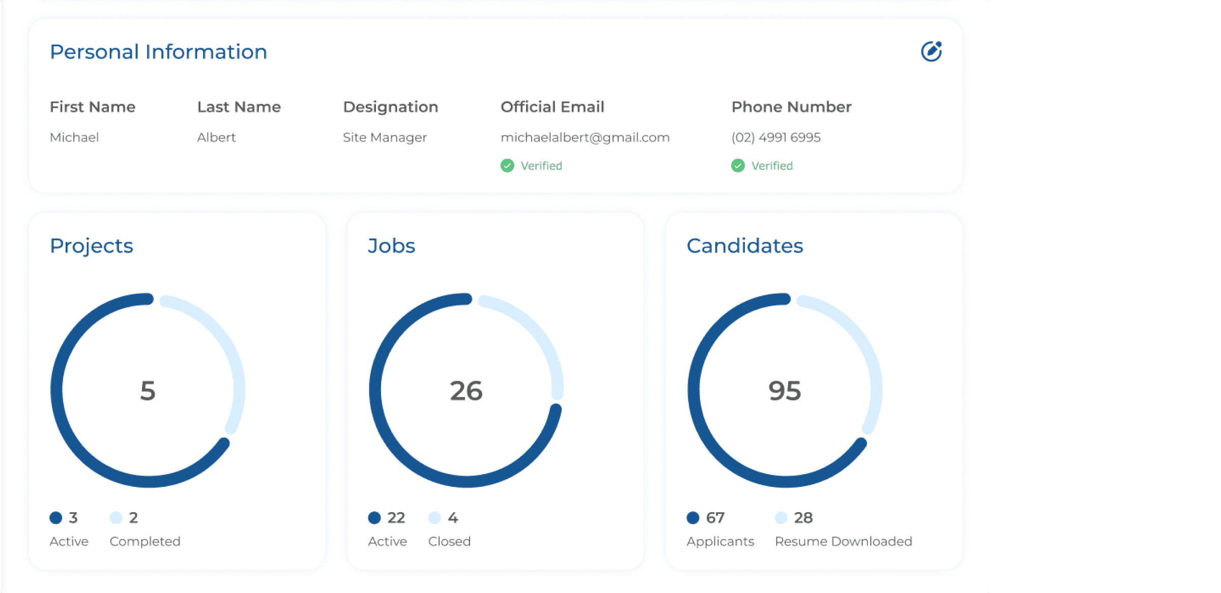 Visual data block in the dashcboard