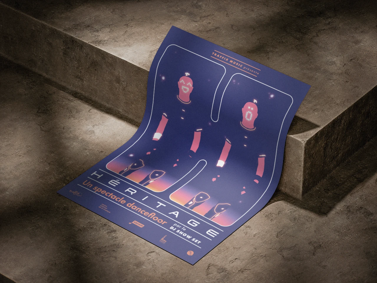 Affiche du spectacle "Héritage" posée par terre