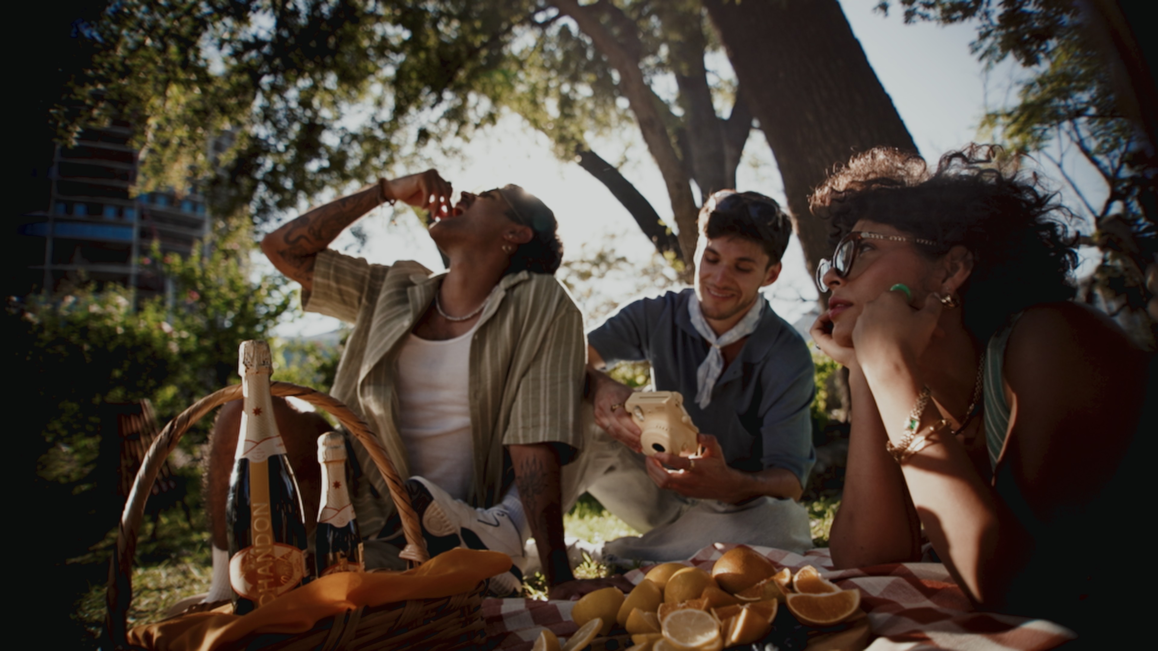 cinematic still from the Vinoteca "Summerliers" commercial, where the light reveals the essence of a shared summer experience produced by antimateria films and dir by mike bautista 