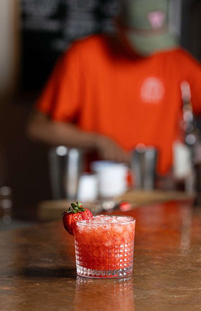Red and black 3D cube mockup on a table