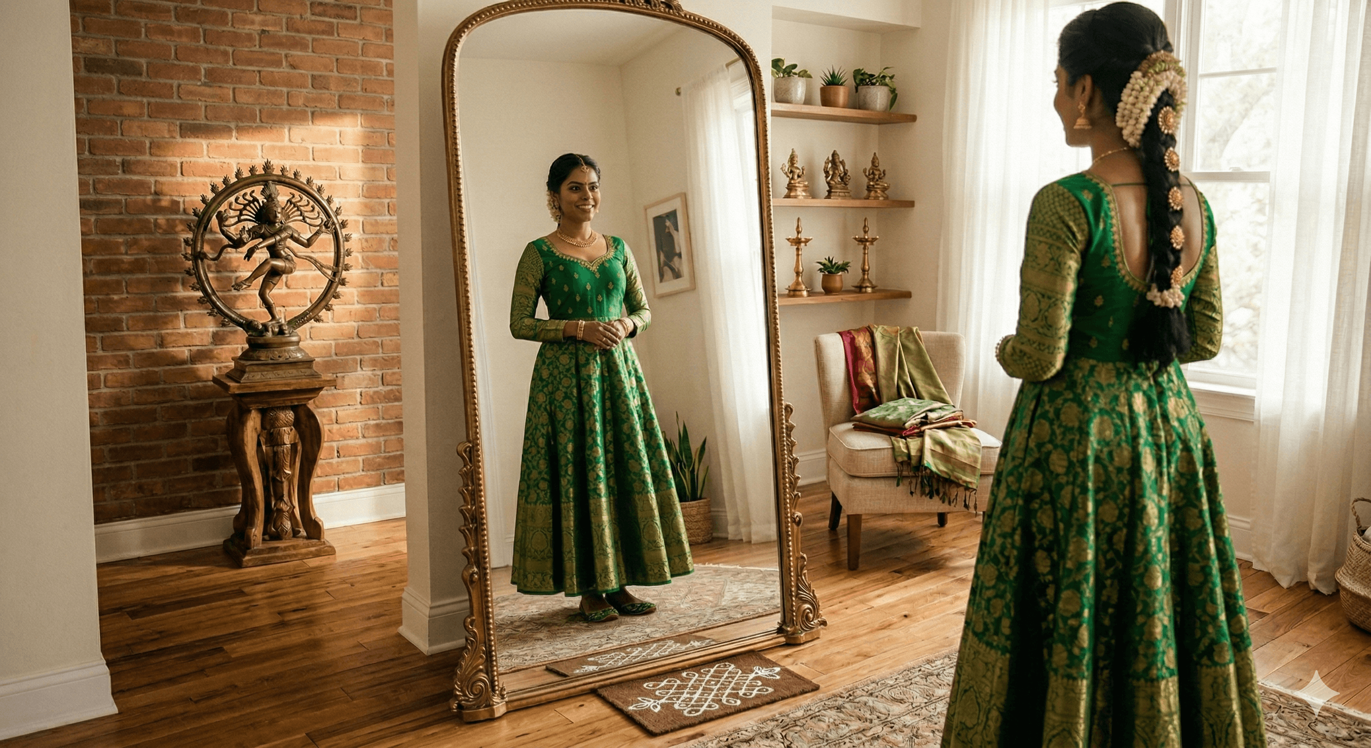 Young woman with short, dark hair and a yellow sweater looks serious, surrounded by hands holding smartphones, conveying intrusion and tension.