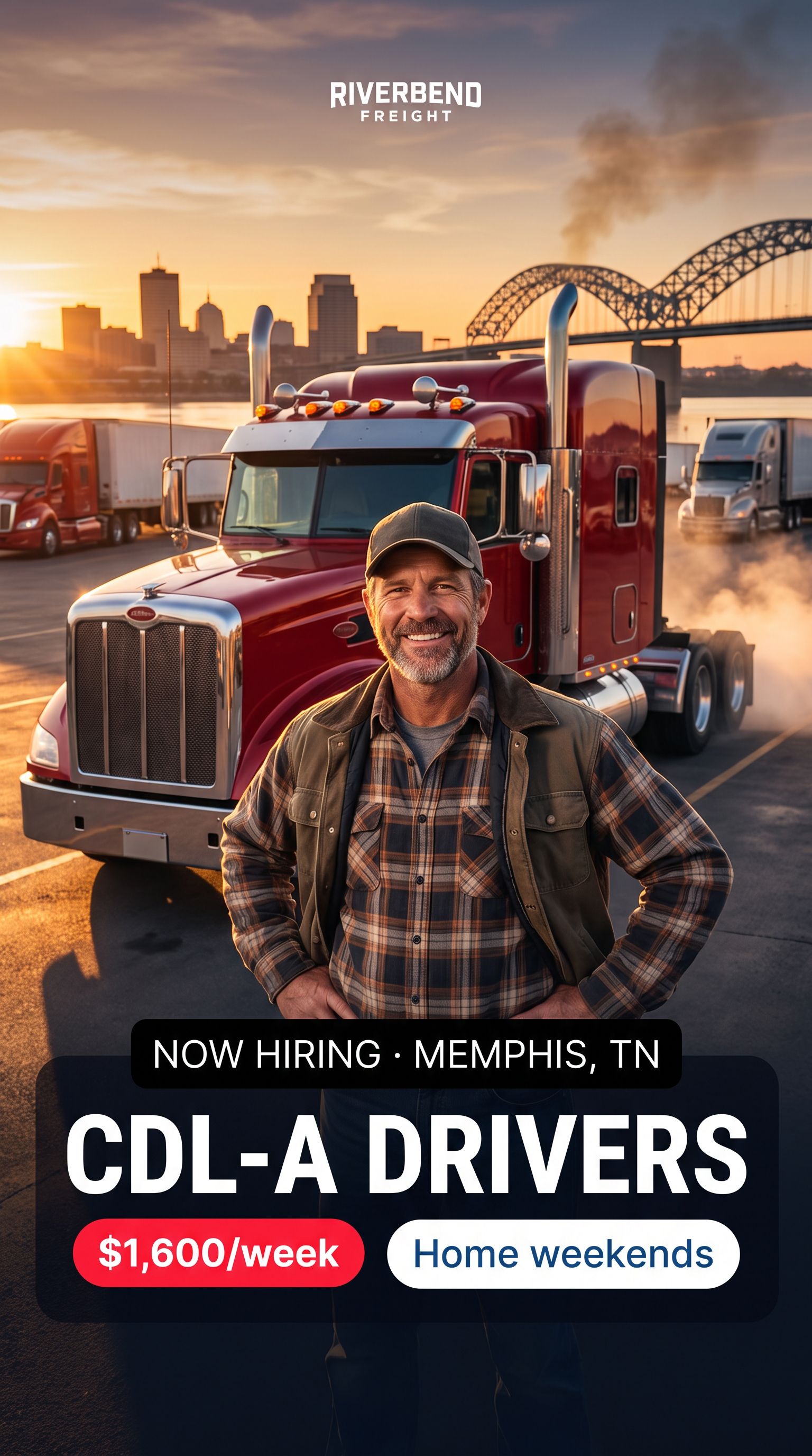 CDL-A Driver job ad, Memphis, TN, $1,600/wk