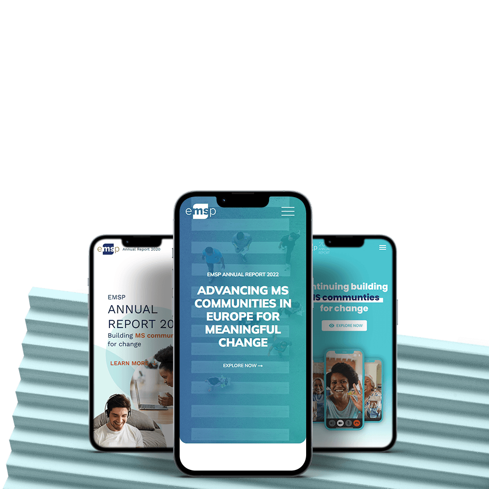 EMSP Annual Reports 2020-2022 as an interactive microsite on mobile screens