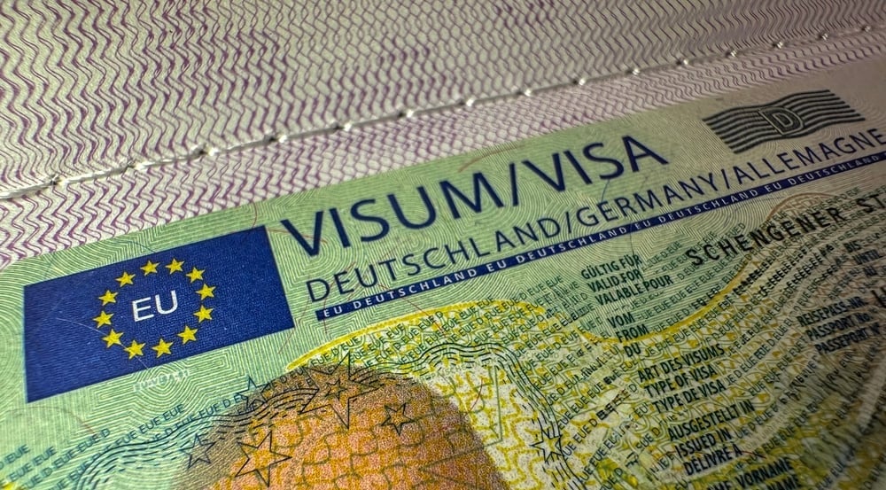 Picture of German visa printed on passport paper