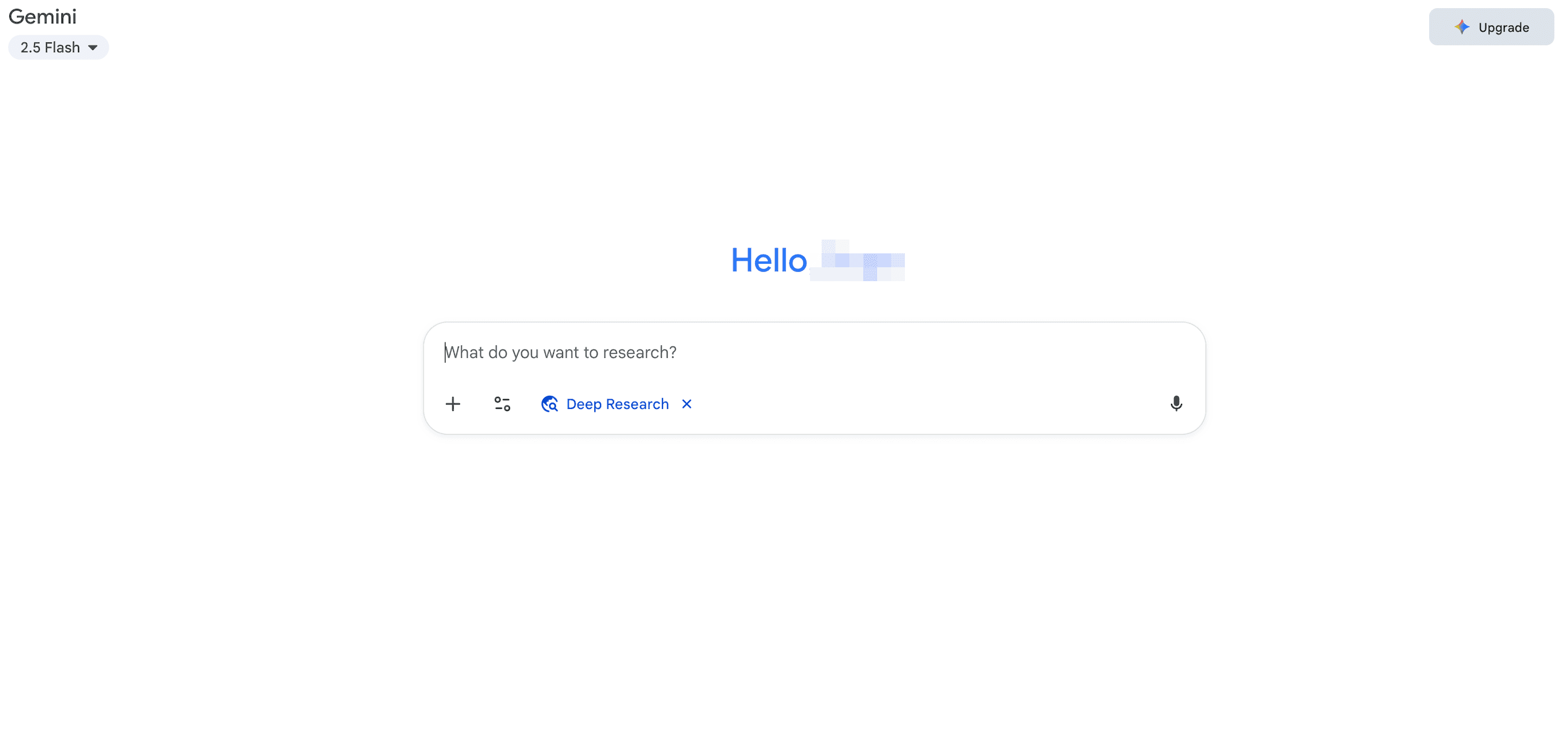 Gemini's deep research homepage