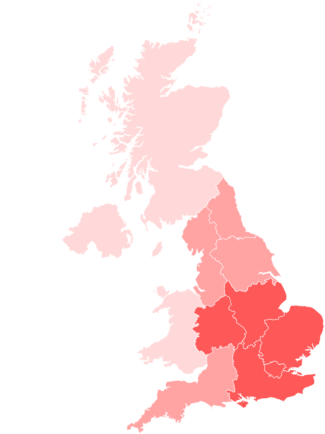 Barry Turner & Son map showing that they mainly cover the South-East, Sutton, London, Essex and East of the United Kingdom.