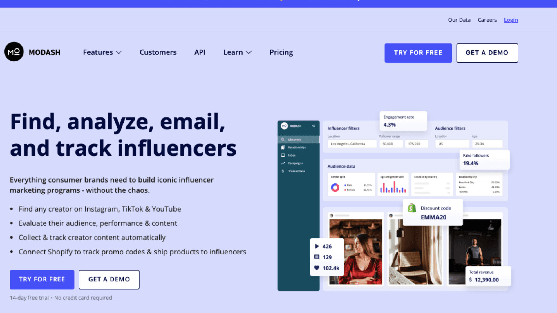 Modash - influencer marketing platform