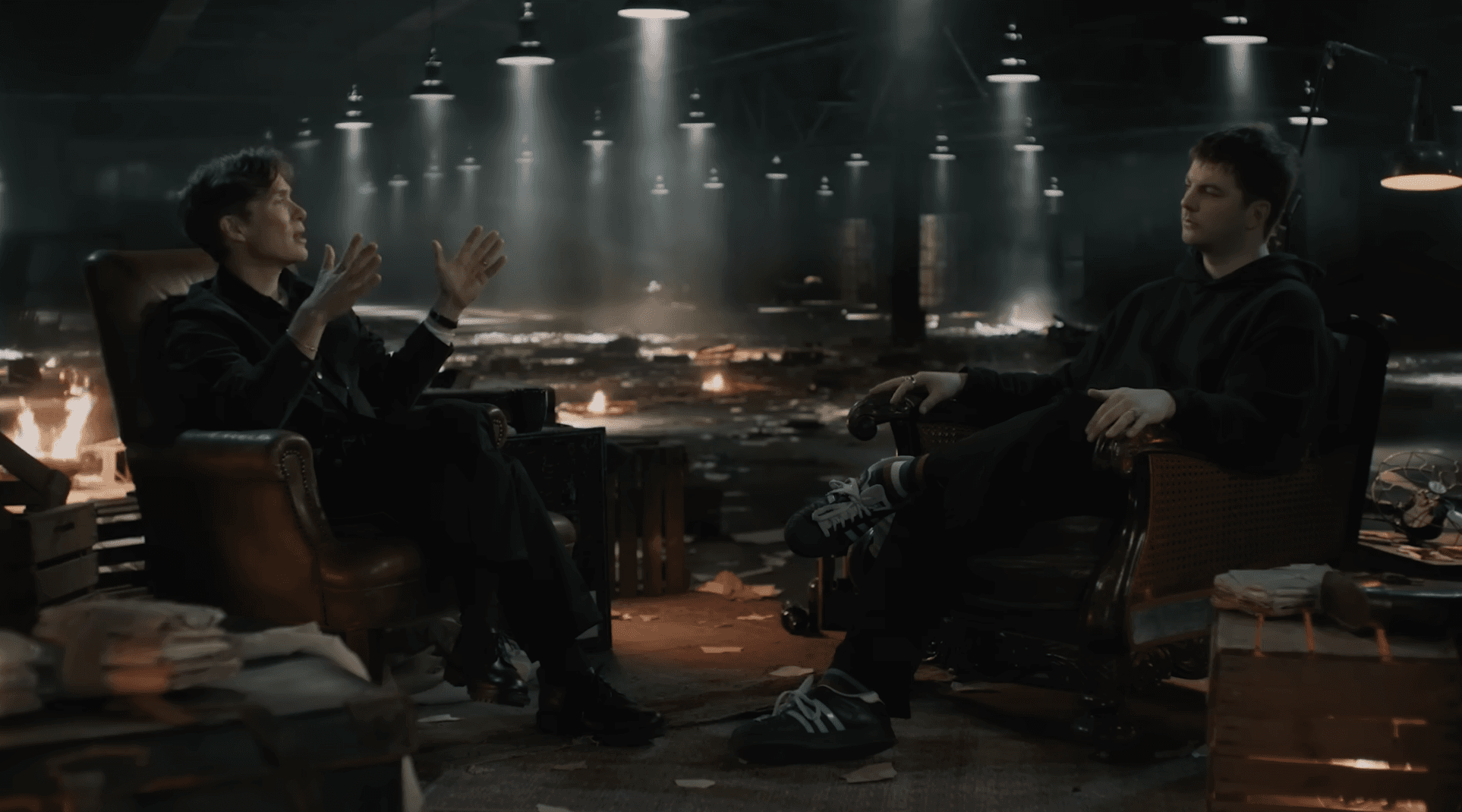 Cillian Murphy and Fontaines DC Grian Chatten at Film Soho V Studio for Peaky Blinders: The Immortal Man podcast