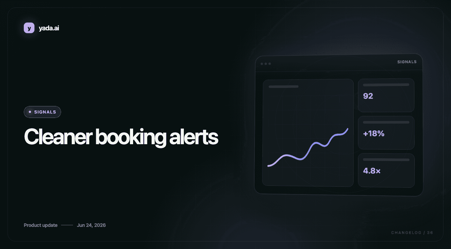Cleaner booking alerts — Yada Signals product update