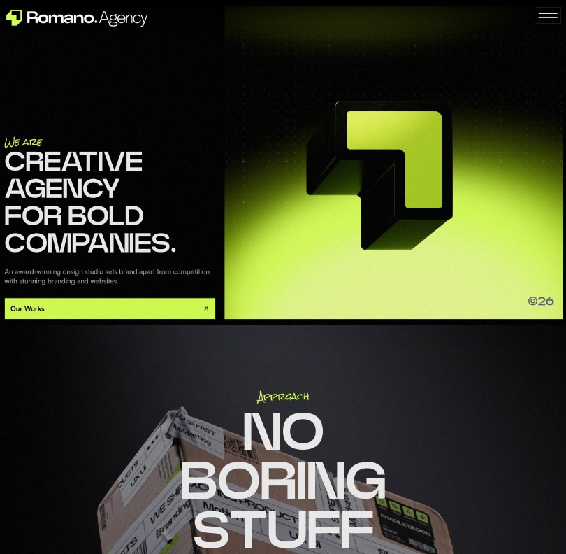 Romano agency website landing page